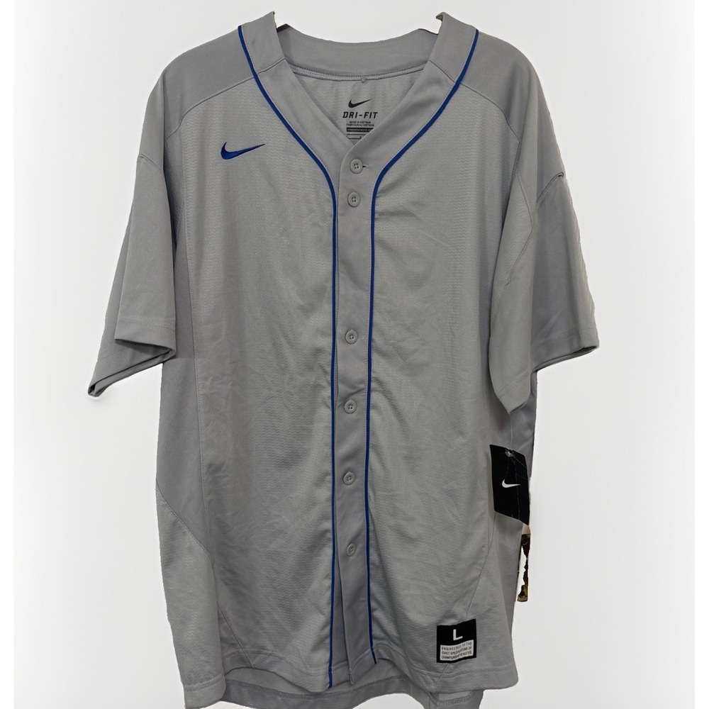 NWT Nike Dri Fit Team Vapor Full Button Baseball Jersey Men's Sz L Gray
